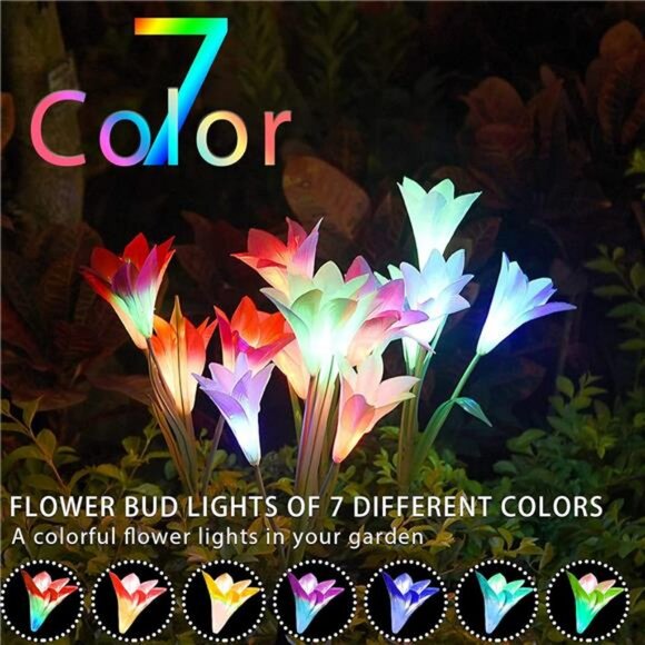 Solar Lights Outdoor - Upgraded Garden Light, Multi-Color Changing Lily - Picture 5 of 7
